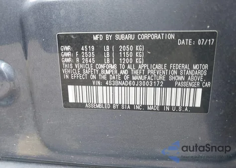 2018 Subaru Legacy 2.5I Premium z USA, uszkodzony, nr VIN 4S3BNAD60J3003172